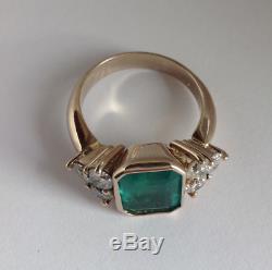 Vintage Art Déco 4,20 Ct Vert Émeraude Et Diamant Antique Bague De Fiançailles De Mariage