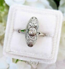 Vintage Art Déco Antique Wedding Elongated Ring 2 Ct Diamond 925 Argent Sterling