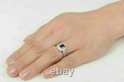 Vintage Art Déco Bague De Fiançailles 2ct Émeraude Diamant Saphir 14k Or Blanc Sur
