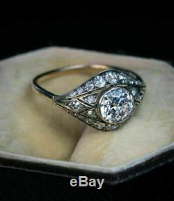 Vintage Art Déco Bague De Fiançailles De Mariage 1.9ct Diamant Rond En Or Blanc 14k Plus