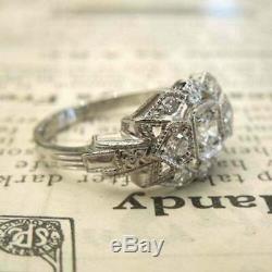Vintage Art Déco De Fiançailles De Mariage Bague Diamant 1.61ct Or Blanc 14k Plus Beaux