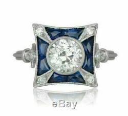 Vintage Art Déco De Fiançailles De Mariage Bague En Or 14k Plus 3tc Diamond & Sapphire