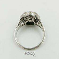 Vintage Art Déco Fiançailles Antique Or Blanc 14k Finition 2ct Halo Diamond Ring