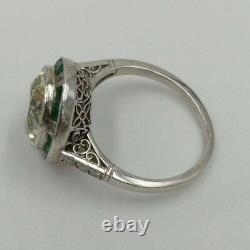 Vintage Art Déco Fiançailles Antique Or Blanc 14k Finition 2ct Halo Diamond Ring
