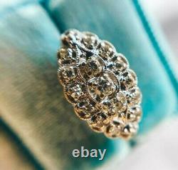 Vintage Art Fiançailles Antique Bague 14k Or Blanc Plus De 0.52 Ct Diamond