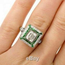 Vintage Bague De Fiançailles De Mariage 2ct Diamant Émeraude Saphir Or Blanc 14 Ct Plus