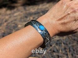 Vintage Bracelet Navajo Turquoise Argent Sterling Signé Native Sz 7,25