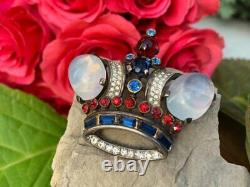 Vintage Crown Trifari Sterling Argent Philippe King Crown Strass Brooch Pin