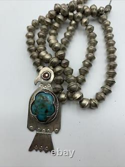 Vintage Des Années 1960 Navajo Thunderbird Iltaid Turquoise Silver Comband Necklace