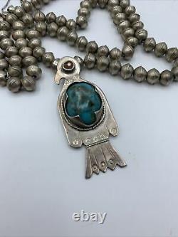 Vintage Des Années 1960 Navajo Thunderbird Iltaid Turquoise Silver Comband Necklace