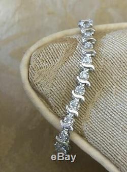 Vintage En Or Blanc 14k Des Diamants Ronds Tennis S-bracelet 6,5 Longue 9 Ct
