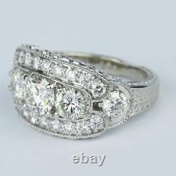Vintage Engagement Trilogie Milgrain Anneau 14k Or Blanc Sur 2,25 Ct Diamant