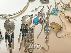 Vintage Estate Sterling Silver Lot Southwestern Jewelry Boucles D’oreilles Bague Bracelet