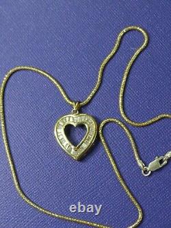 Vintage Heart 1 1/8 Cubic Zirconia Vermeil 0,925 Argent Sterling 18 Collier