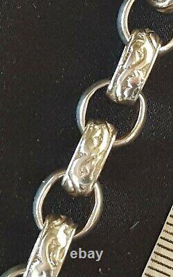 Vintage Italien 20cm Sterling Silver Belcher Lien Gravé Bracelet Bolt Ring CL