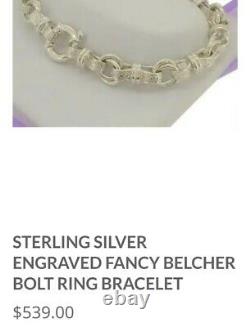 Vintage Italien 20cm Sterling Silver Belcher Lien Gravé Bracelet Bolt Ring CL