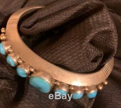Vintage Kingman Turquoise 7 Row Bracelet En Argent Sterling Lourd Jb Navajo 14k