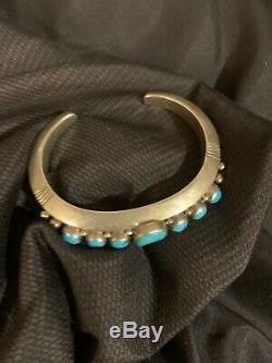 Vintage Kingman Turquoise 7 Row Bracelet En Argent Sterling Lourd Jb Navajo 14k