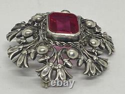 Vintage Lapaglia Sterling Argent Synthétique Rubis Grande Broche 1.7/8 22.23g