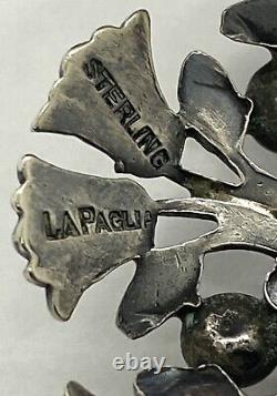 Vintage Lapaglia Sterling Argent Synthétique Rubis Grande Broche 1.7/8 22.23g