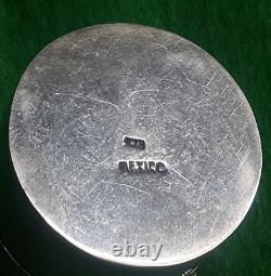 Vintage Mexique Sterling Silver Pill Box Avec Ormeaux Colorés, Teinté 44 Grams