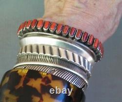 Vintage Na Sud-ouest En Argent Sterling 35 Corail Row Cuff Bracelet
