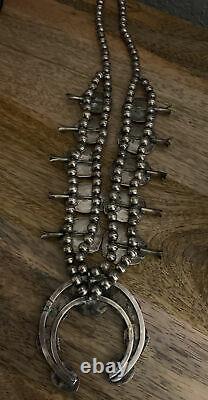 Vintage Native American Navajo Squash Blossom Sterling Silver Turquoise Collier