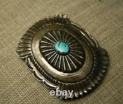 Vintage Native American Navajo Sterling Silver Turquoise Ceinture Boucle