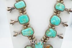 Vintage Native American Navajo Sterling Silver Turquoise Squash Collier Blossom
