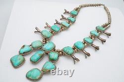 Vintage Native American Navajo Sterling Silver Turquoise Squash Collier Blossom