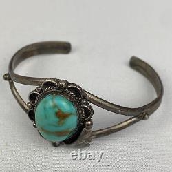 Vintage Native American Navajo Turquoise Sterling Bracelet En Argent Cuff Signé