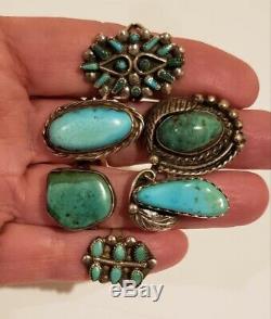 Vintage Native American Sterling Argent Turquoise Bague Lot