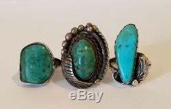 Vintage Native American Sterling Argent Turquoise Bague Lot