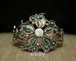 Vintage Native American Zuni Turquoise Sterling Bracelet De Couffin En Argent Sterling