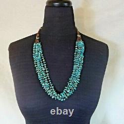 Vintage Navajo 7-strand Turquoise Shell Heishi Collier Sterling Silver End Cône