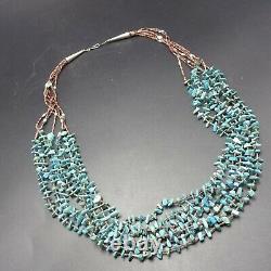 Vintage Navajo 7-strand Turquoise Shell Heishi Collier Sterling Silver End Cône