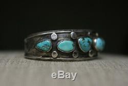 Vintage Navajo Amérindien Turquoise En Argent Sterling Bracelet
