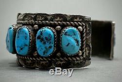 Vintage Navajo En Argent Sterling Kingman Turquoise Bracelet