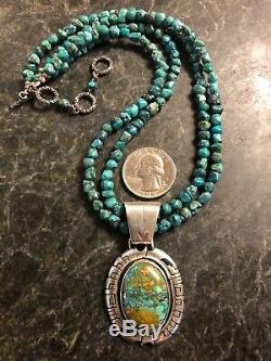 Vintage Navajo Florence Tahe En Argent Sterling Turquoise Pendentif Collier 925