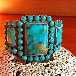 Vintage Navajo Kirk Smith Bracelet Turquoise Cluster En Argent Sterling