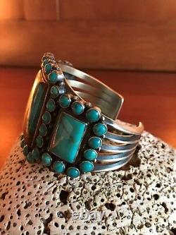 Vintage Navajo Kirk Smith Bracelet Turquoise Cluster En Argent Sterling