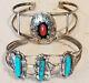 Vintage Navajo Lso Argent 925 Turquoise Corail Boutons De Manchette Sw Bracelets Lot