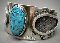 Vintage Navajo Native American Sterling Silver Blue Gem Turquoise Bracelet
