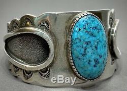 Vintage Navajo Native American Sterling Silver Blue Gem Turquoise Bracelet