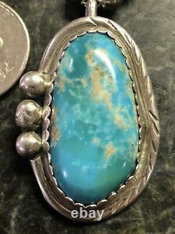 Vintage Navajo Roy Buck Sterling Silver Turquoise Pendentif 6mm Collier De Perles 925