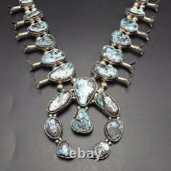 Vintage Navajo Sterling Silver & Blue Diamond Turquoise Squash Blossom Collier