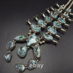 Vintage Navajo Sterling Silver & Blue Diamond Turquoise Squash Blossom Collier
