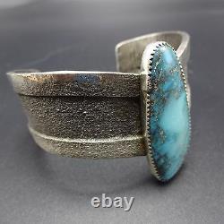 Vintage Navajo Tufa Cast Sterling Silver & Turquoise Cuff Bracelet