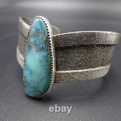 Vintage Navajo Tufa Cast Sterling Silver & Turquoise Cuff Bracelet