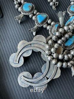 Vintage Navajo Turquoise Serling Silver Squash Blossom Nocklace Avec C1960